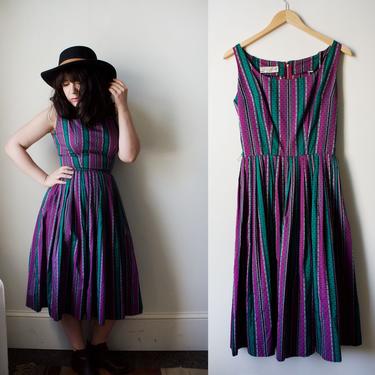 Vintage 60s Purple and Green Day Dress Midi Dress XSmall / Small 
