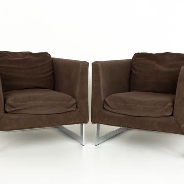 Milo Baughman Mid Century Chrome Cantilever Lounge Chairs - Pair 