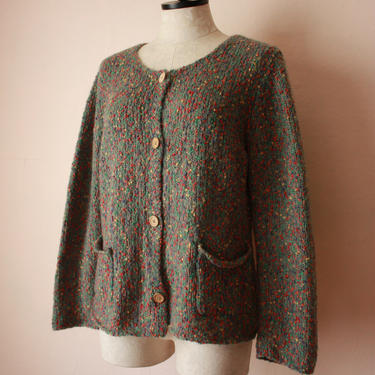 Vintage Pastel Popcorn Cardigan Nubby Wool Sweater with Wood Buttons Size M / L 