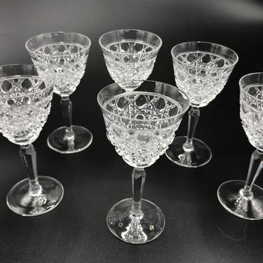 Vintage Set of (6) Rexxford Solitare Crystal  Aperitif  Cordial Glass Cut Cane Box Design- Great Condition 