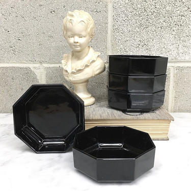 Vintage Bowl Set Retro 1980s Arcoroc + Contemporary + Black + Glass + Octagon + Set of 5 Matching + Made in France + Kitchen and Home Decor 