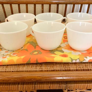 Vintage Coffee Cups, White Pyrex Corning, Tea, Mid Century, Set 6 