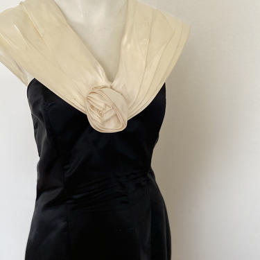 1990's Vintage GUNNE SAX dress women's tuxedo dress black and white off the shoulder cocktail party prom dress size medium m 