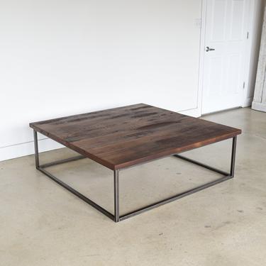 Square Coffee Table / Large Reclaimed Wood + Steel Box Frame Coffee Table 