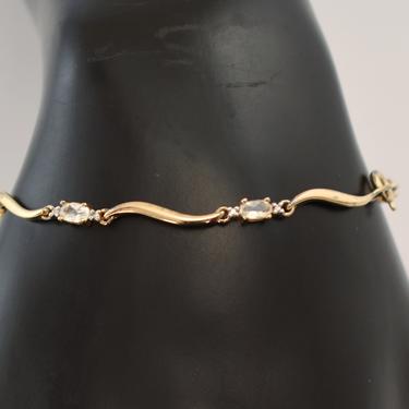 90's white topaz gold wash sterling bars Ross-Simons bling bracelet, elegant 925 silver vermeil clear gem waves link stacker 