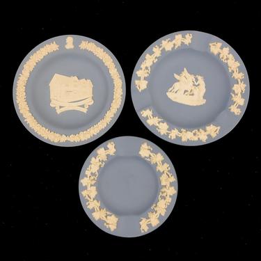 3 Wedgwood Blue Jasper Ware Pin Dishes Shakespeare's Home Victorian Elegance 