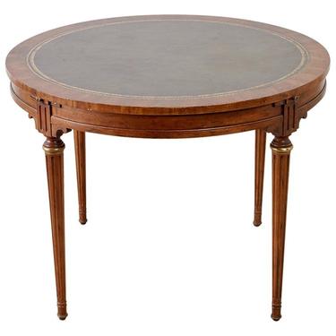 French Louis XVI Style Round Leather Top Game Table by ErinLaneEstate