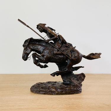 Vintage Native American Statue Frederic Remington Bronze The Cheyenne Small Size Reproduction by Enesco 