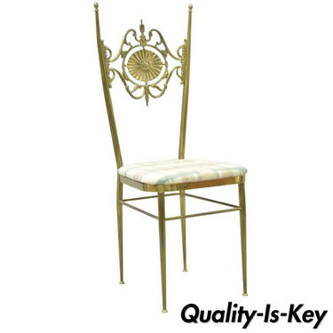Vintage Italian Brass Chiavari Accent Side Chair Victorian Leda and Swan Back