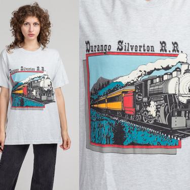 90s Durango Silverton Railroad Train Tee - Large | Vintage Grey Railway Graphic Colorado Tourist T Shirt 