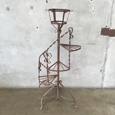Vintage Wrought Iron Spiral Stair Plant Stand