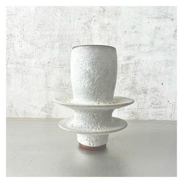 SHIPS NOW- stoneware flanged ceramic vase in crater white glaze by Sara Paloma Pottery 