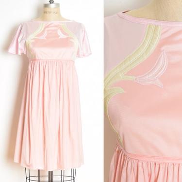 vintage 70s dress nightie Bill Tice pink quilted babydoll pastel mini nightgown clothing M 