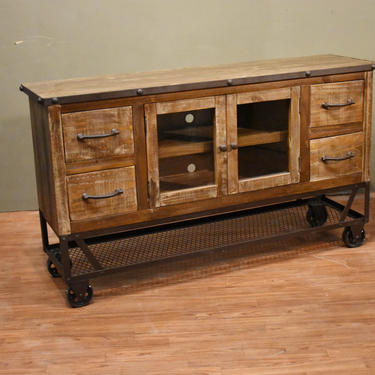 Industrial Rustic Reclaimed wood 55 Inch TV stand / Media Console / Sideboard / Sofa Table / Cart on wheels 