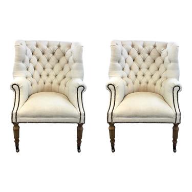 Regina Andrew Transitional Tufted Ivory Clarissa Lounge Chairs Pair