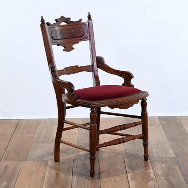 Victorian Eastlake Style Carved Accent Chair W Red Seat