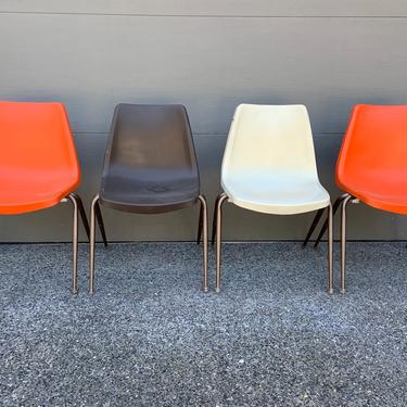 Set of 4 Mid Century Molded Plastic Stacking Chairs 