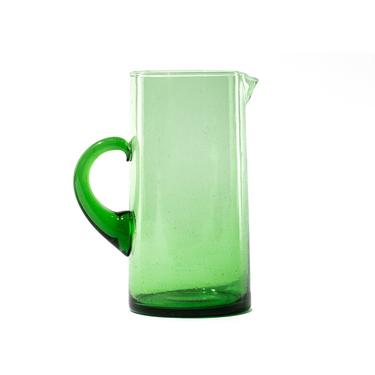 Moroccan Hand Blown Pitcher with Handle, Green