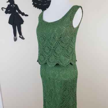 Vintage 1950's Green Embroidered Dress / 60s Formal Cocktail Dress Xs/S 