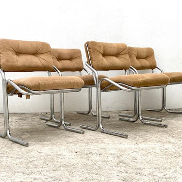 Jerry Johnson Style Cantilever Tan Chairs \/ Set of 4 
