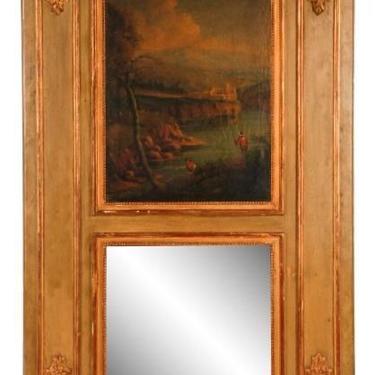 Antique Louis XVI Trumeau Mirror | Parcel Gilt | Oil on Canvas | Neoclassical