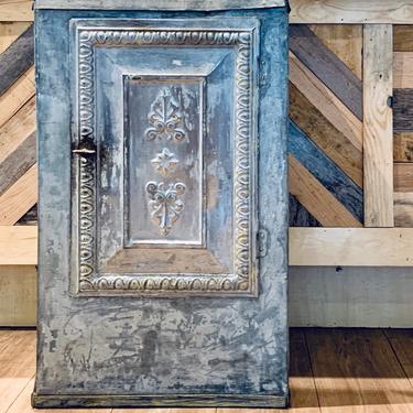 Antique Metal Pie Safe | Galvanized Cabinet | Small Metal Cabinet | Metal Cupboard | Small Pie Safe | Metal Side Table | Metal Nightstand 