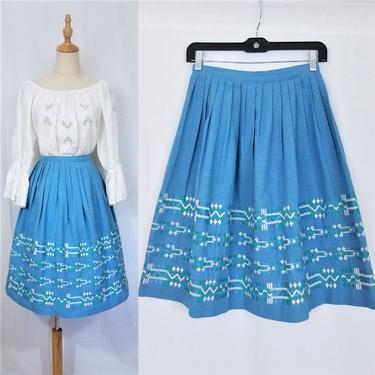 1950's Robins Egg Blue Woven Cotton Skirt I Sz Sm 