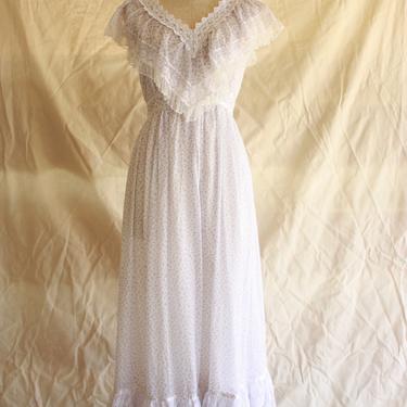 70s Gunne Sax Dress Sleeveless White Lace Prairie Dress Floral Size S 