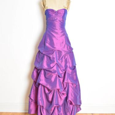 vintage Y2K prom dress purple iridescent strapless bubble ball gown party XS S taffeta clothing 