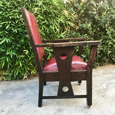 MISSION STYLE Oak Armchair with Red Leather   (Los Angeles) 