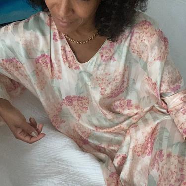 SALE vintage MARY MCFADDEN pastels art deco inspired botanical print full length kaftan lounging robe 