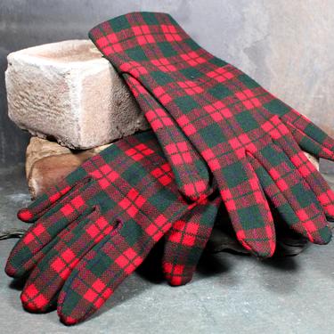 Vintage Plaid Stretch Gloves by Jordan Marsh - Made in Great Britain - One Size Gloves - Red & Green Plaid  | Free Shipping 