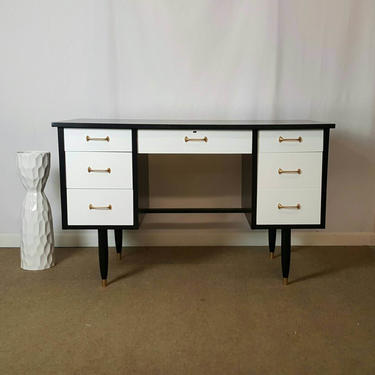 Mid Century Modern painted desk /white and black desk by Unique