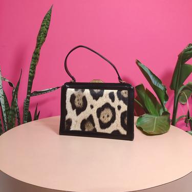 1960s Leather &amp; leopard horsehair hardshell purse by LostGirlsVtg