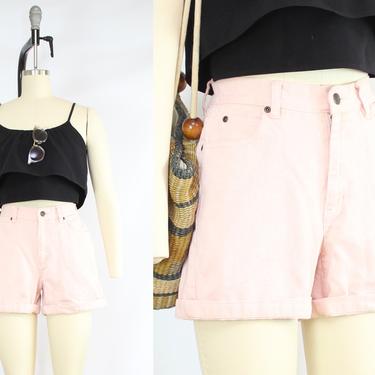 Vintage 90's Soft Pink High Waisted Denim Shorts / 1990's Light Pink Jean Shorts / Pockets / Liz Claiborne / Women's Size Small/26-27&amp;quot; Waist 