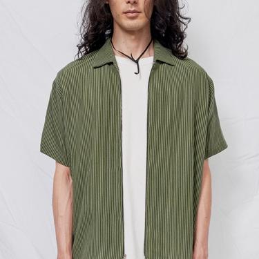 Olive Stripe Zip Camp Shirt