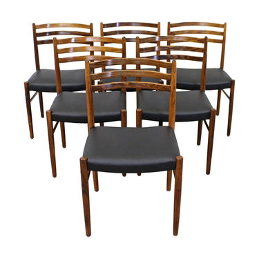 Set of 6 Vintage Mid-Century Danish Modern Rosewood Leather Dining Chairs 