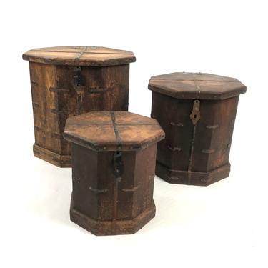 Set of 3 Vintage Asian Nesting Wood Octagonal Box Side Tables