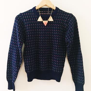 Vintage Fall Fashion Preppy Navy Dots Sweater Vintage Sexy Marc Jacobs Designer Anthropologie Free People 
