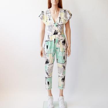 70s new wave abstract jumpsuit xs/s 