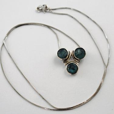 Minimalist 70's 925 silver green spinel geometric pendant, mystic hippie round stones sterling curved bars necklace 