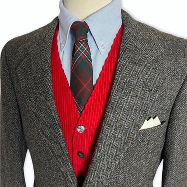Vintage HARRIS TWEED Wool Blazer ~ 40 to 42 R ~ Herringbone ~ jacket / sport coat ~ Preppy / Ivy League / Trad ~ 