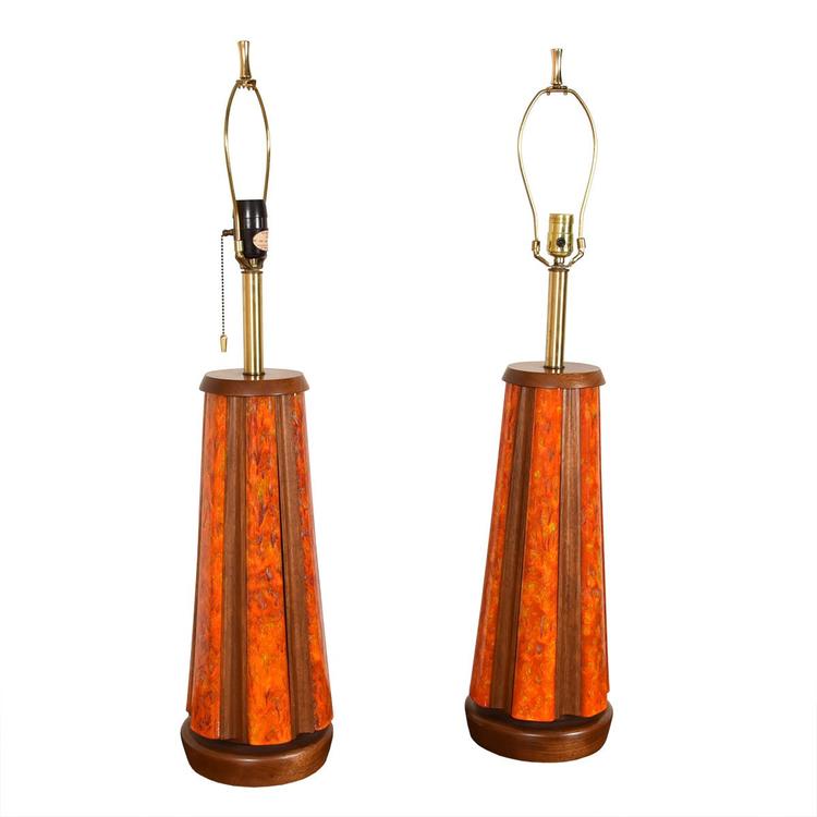 Pair of Decorative Glass & Wood Accented Table Lamps