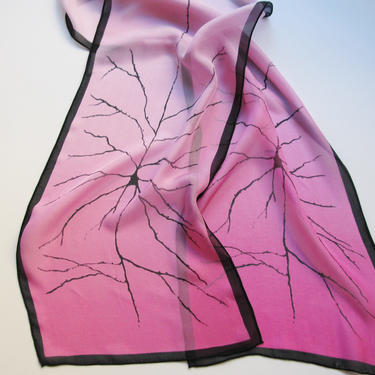 Pyramidal Neuron  Silk Chiffon Scarf - Pink and Black 