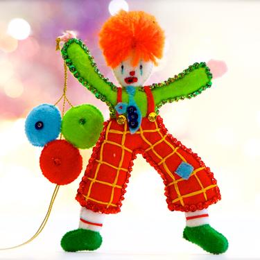 VINTAGE: Felt Beaded Sequin Clown Ornament - Christmas - Holidays - Pillow Ornament - SKU 15-A1-00033781 