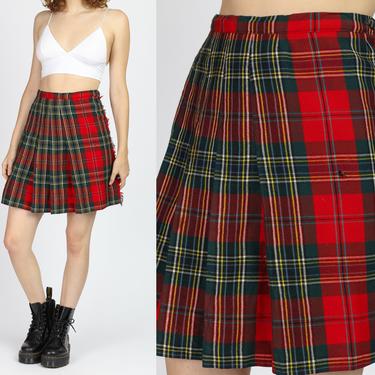 80s Preppy Plaid Kilt Mini Skirt - Small | Vintage Tartan High Waist Pleated Schoolgirl Miniskirt 