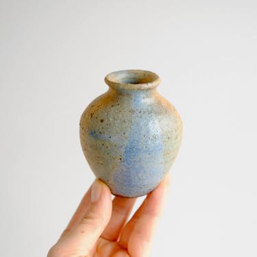 Vintage Blue and Beige Studio Pottery Vase, Small Handmade Stoneware Vase 