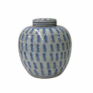 Oriental Hand-paint Characters Graphic Blue White Porcelain Ginger Jar ws1705E 