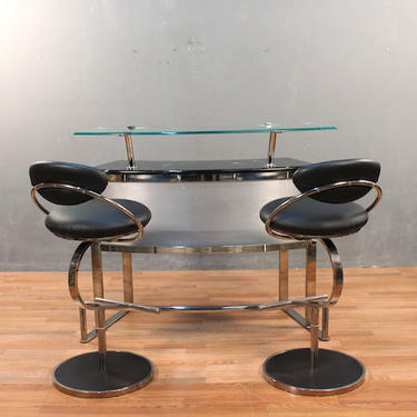 DIA Chrome &amp; Glass Marble-Top Bar with 2 Stools – ONLINE ONLY