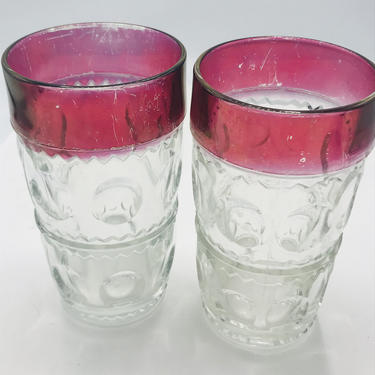 Vintage Pair (2) Tiffin Kings Crown Ruby Red Flash 5.5&amp;quot; Highball Glass Tumblers 